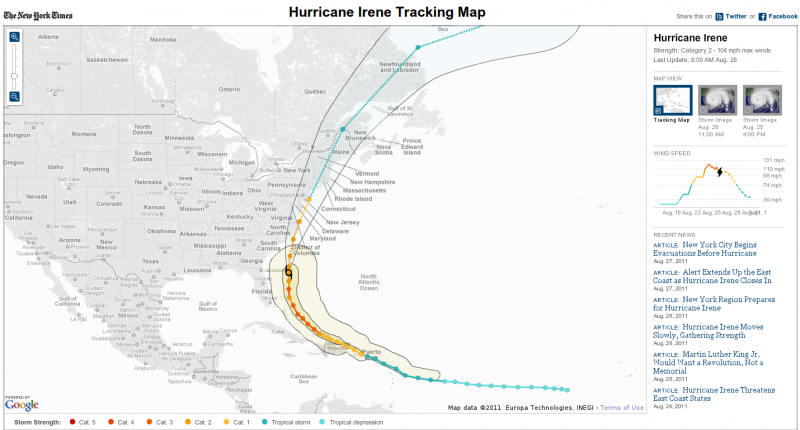 Мапа, що показує поточне положення буревію Ірини