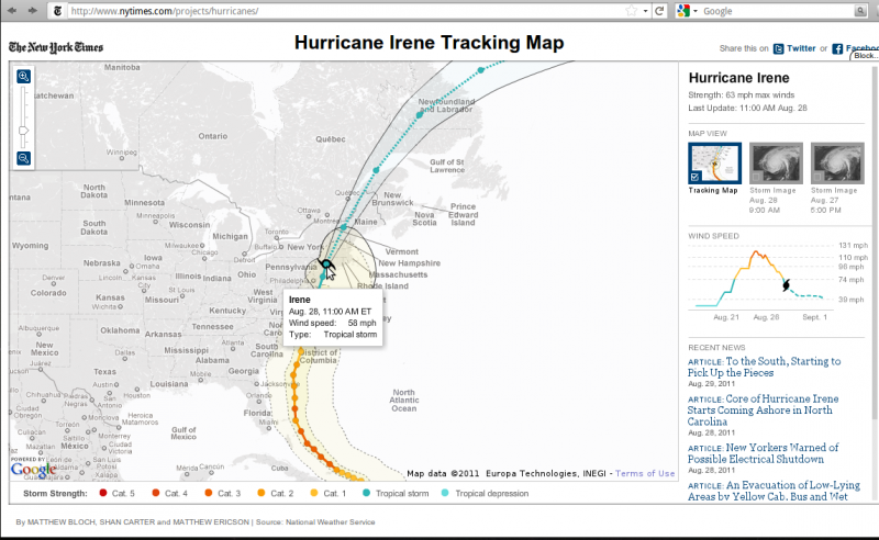 Тропічний шторм Ірина над Нью-Йорком, стан на 11 годину ранку