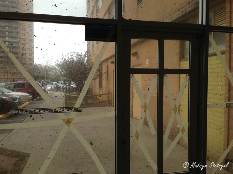 Заляпані грязюкою з листям двері 